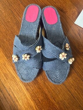 Women’s Gray Espadrille Slide Sandals with Flower Accents